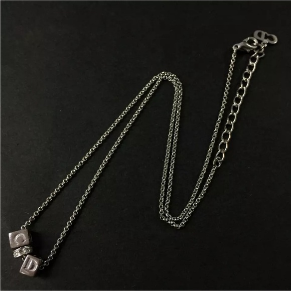 Christian Dior Cube CD Logo Rhinestone Silver Tone Pendant Necklace - Picture 2 of 9